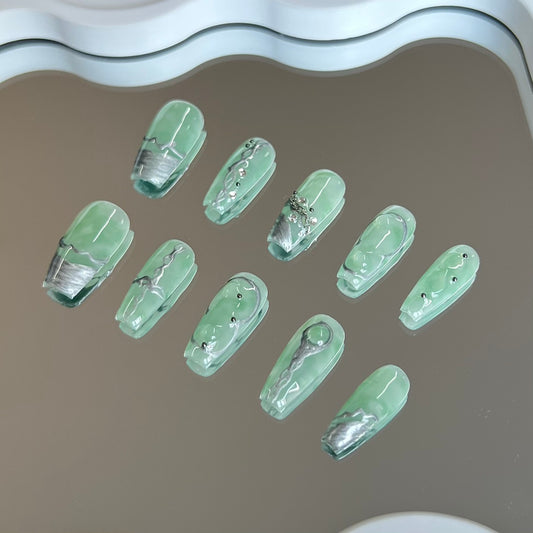 Jade Green - Handmade 10 Pc Press On Nails - Select Order