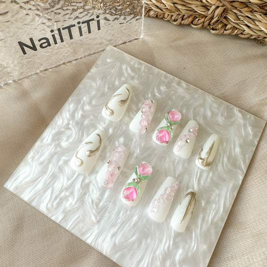 Pink Tulip - Handmade 10 Pc Press On Nails