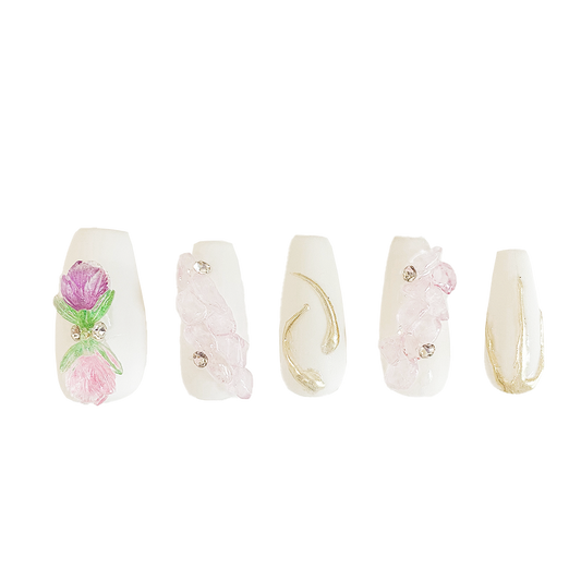 Pink Tulip - Handmade 10 Pc Press On Nails