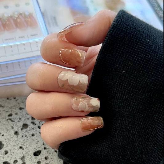 Cameo Brown and Ink - Handmade 20 Pc Press On Nails